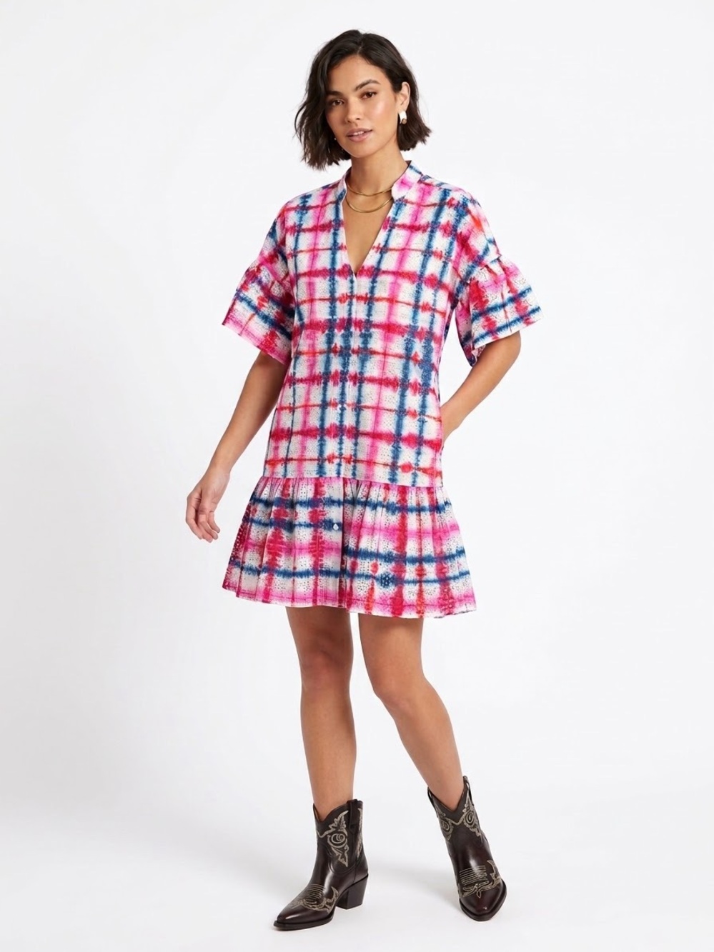 Chloé Kristyn $398 Eyelet Tie Dye Flutter Sleeve Dress
